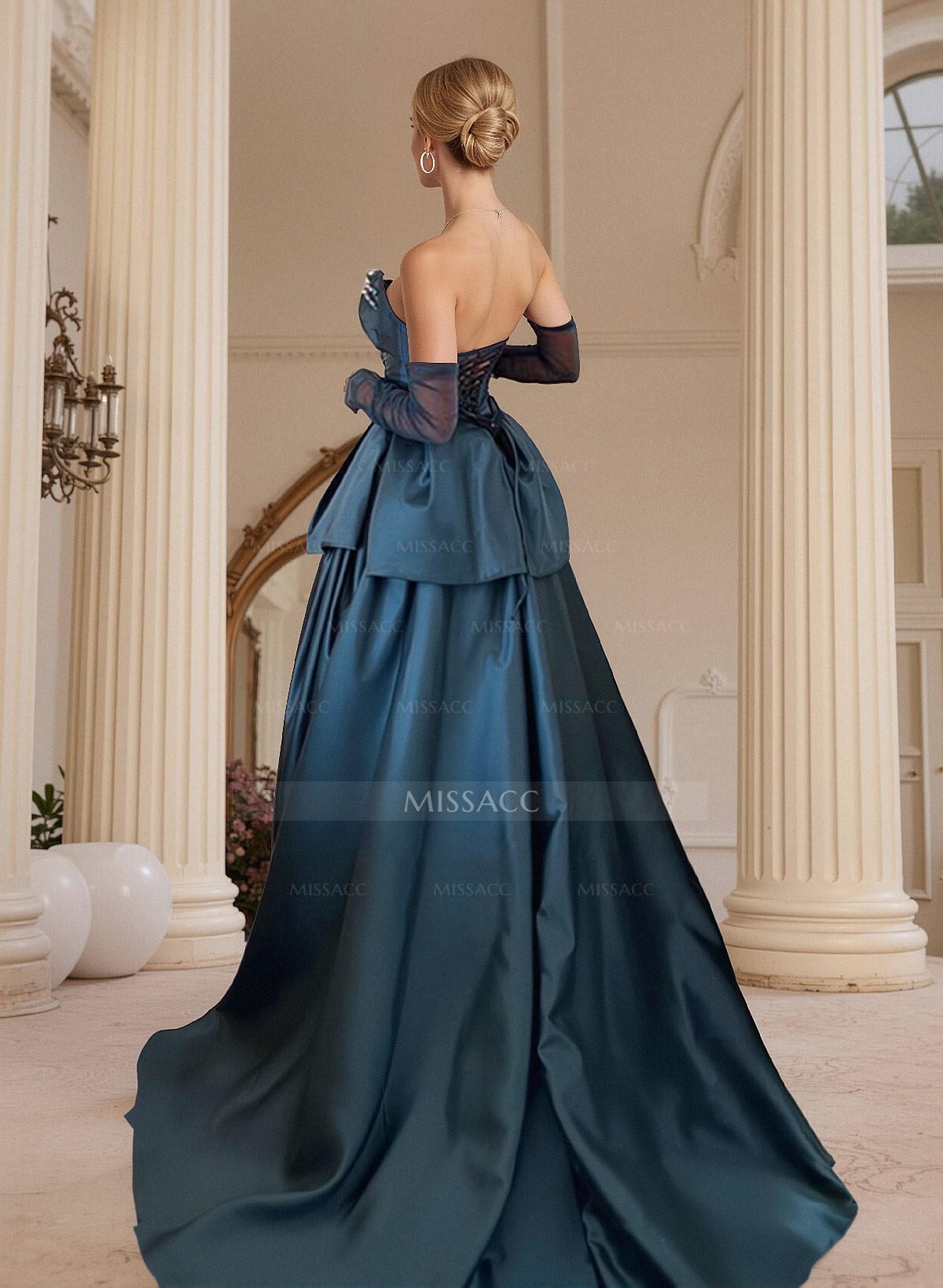 Ball-Gown Sweetheart Sleeveless Sweep Train Satin Prom Dresses