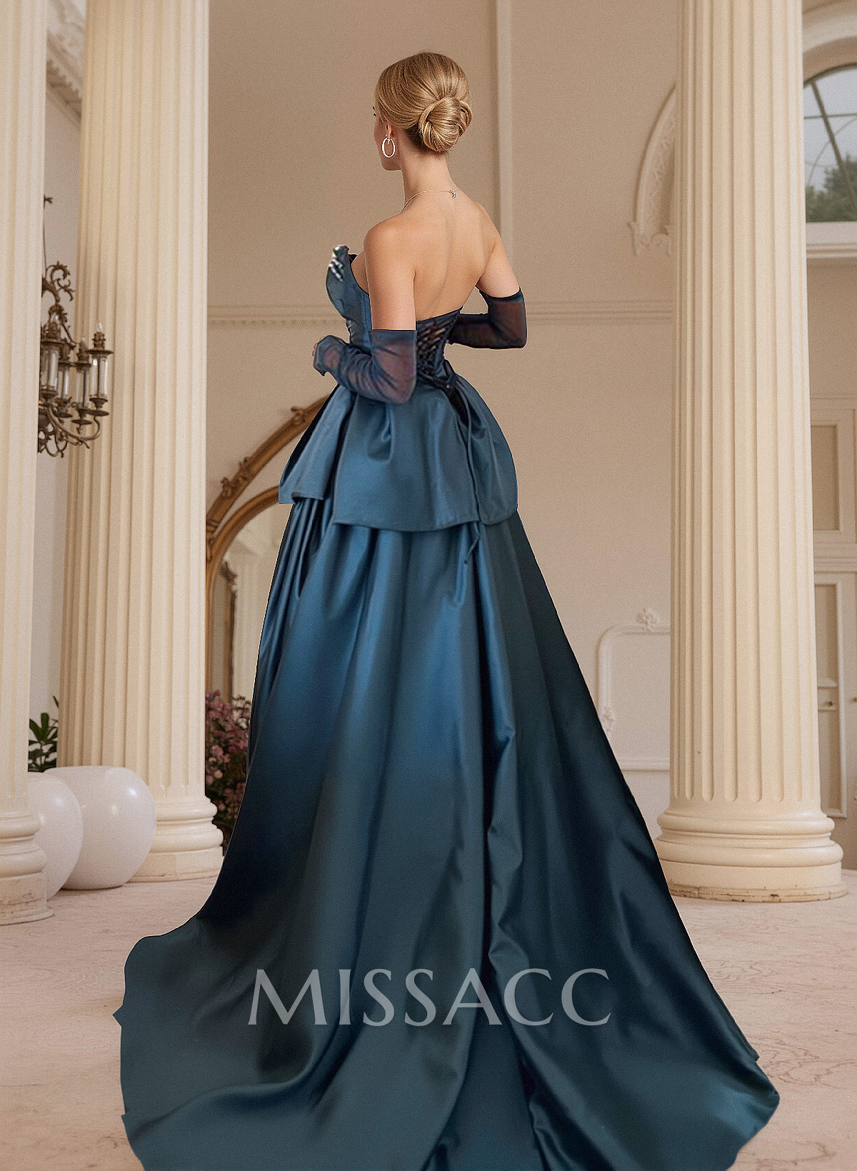 Ball-Gown Sweetheart Sleeveless Sweep Train Satin Prom Dresses