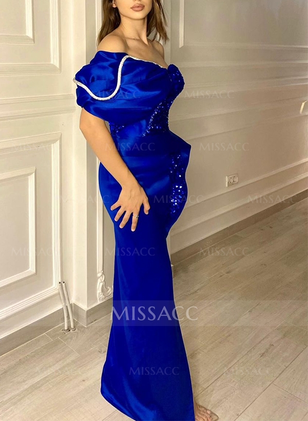 Sheath/Column One-Shoulder Sleeveless Sequined Prom Dresses With Split Front