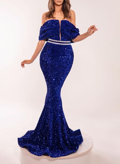 Trumpet/Mermaid Off-The-Shoulder Sequined Prom Dresses With Rhinestone