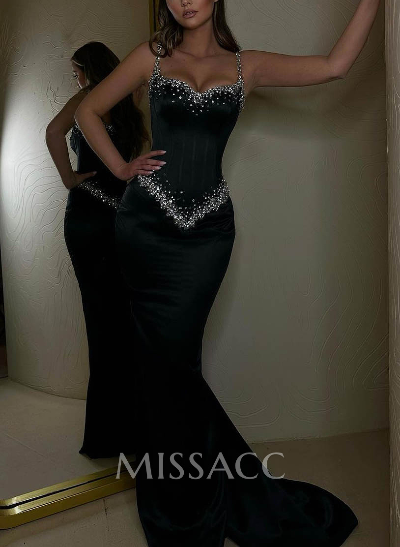Sparkly Fitted Glitter Spaghetti Straps Trumpet Prom Dresses With Corset Sparkly Fitted Glitter Spaghetti Straps Trumpet Prom Dresses With Corset