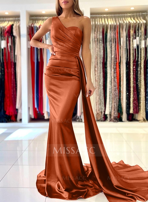 Sheath/Column One-Shoulder Sleeveles Silk Like Satin Prom Dresses