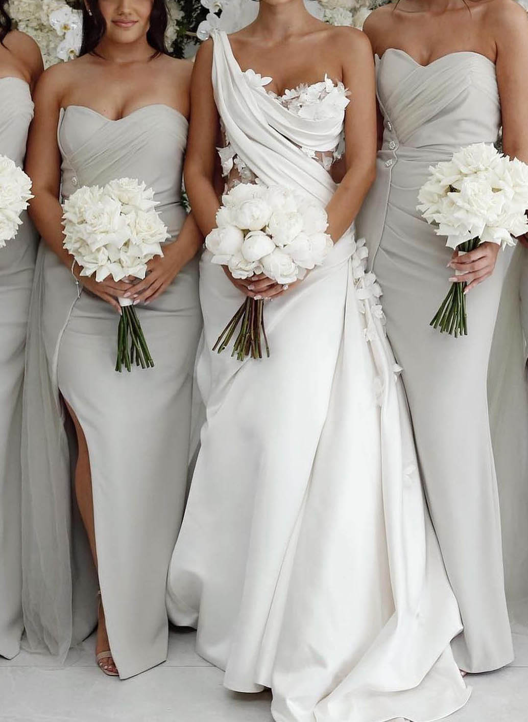 Vintage One-Shoulder Flowers Wedding Dresses With Ruffles
