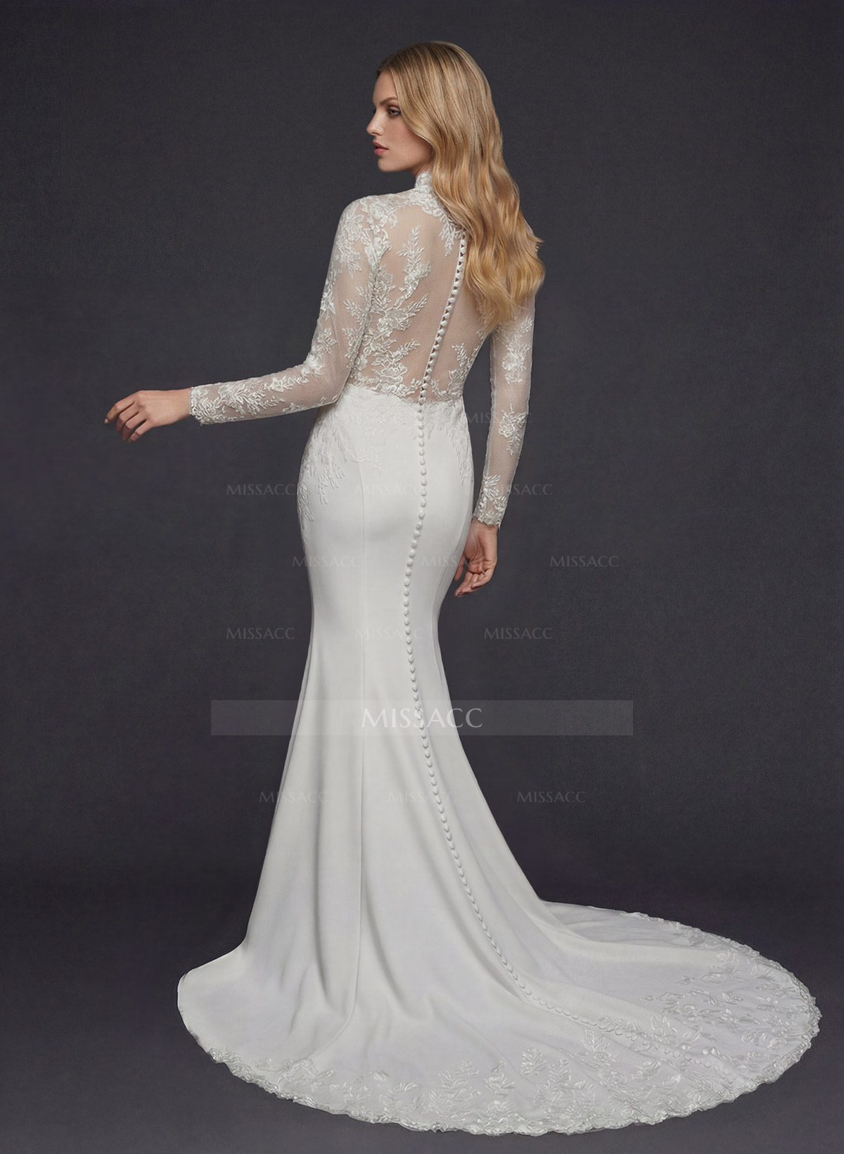 Trumpet/Mermaid V-Neck Long Sleeves Wedding Dresses With Appliques Lace