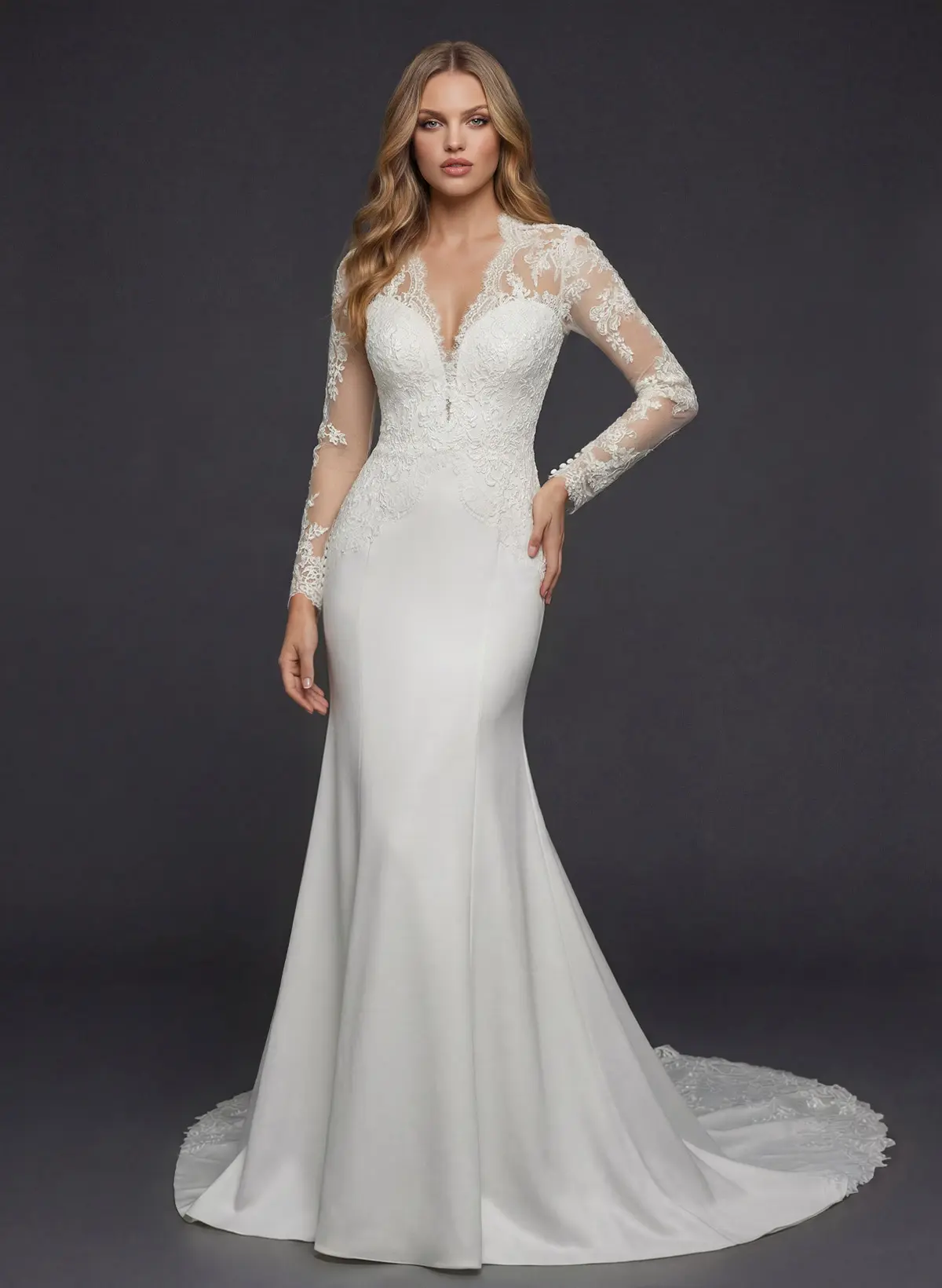 Trumpet/Mermaid V-Neck Long Sleeves Wedding Dresses With Appliques Lace Trumpet/Mermaid V-Neck Long Sleeves Wedding Dresses With Appliques Lace