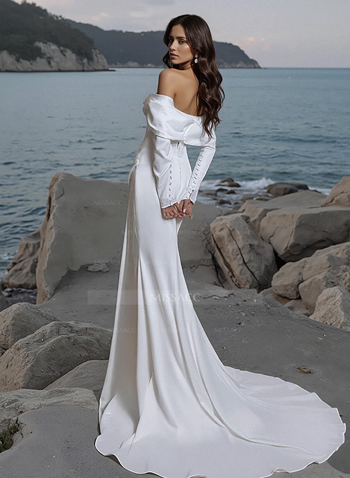 Off-The-Shoulder Long Sleeves Sweep Train Wedding Dresses