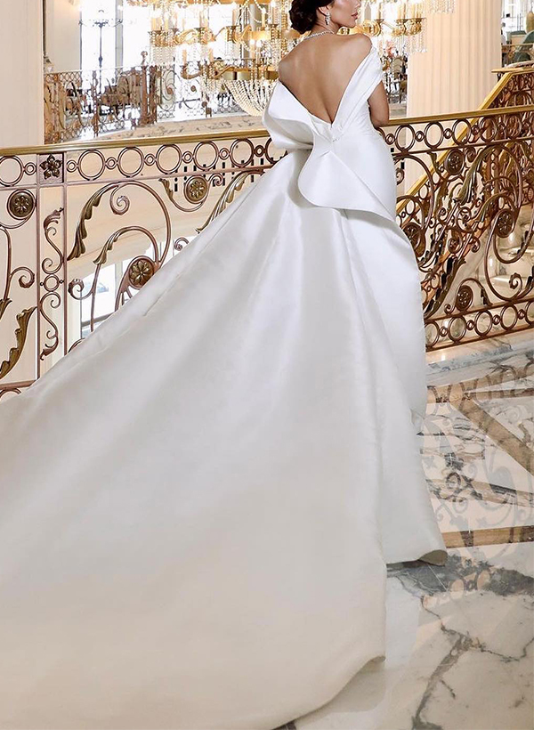 Strapless Sleeveless Court Train Satin Wedding Dresses