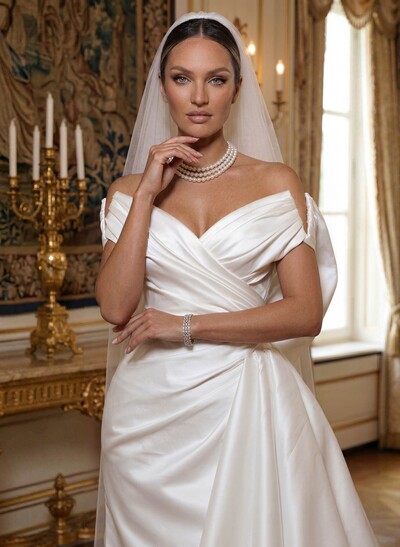 Strapless Sleeveless Court Train Satin Wedding Dresses