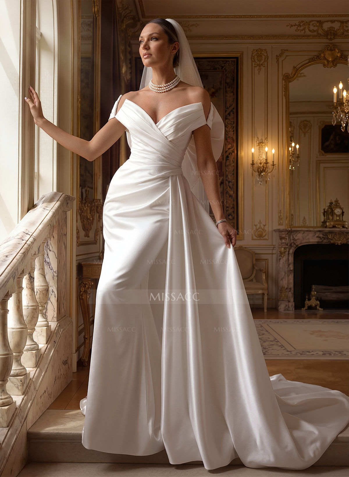 Strapless Sleeveless Court Train Satin Wedding Dresses