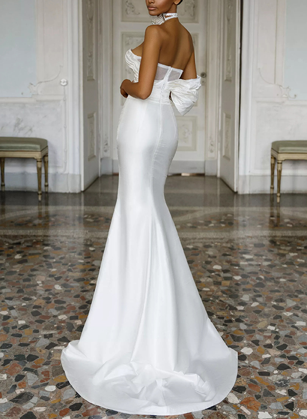 Asymmetrical Sleeveless Sweep Train Wedding Dresses With Split Front
