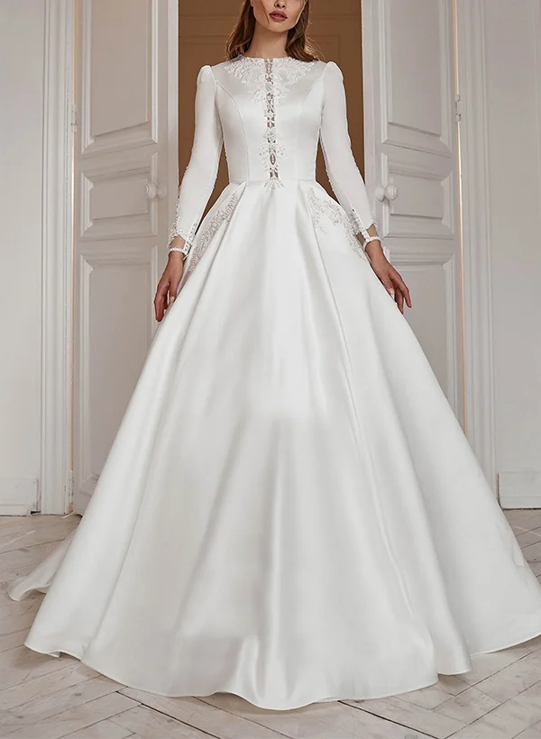 knee length dresses for ladies Square-Neck Long-Sleeves A-Line Boho Beach Wedding Dress Simple Satin –  Laxag