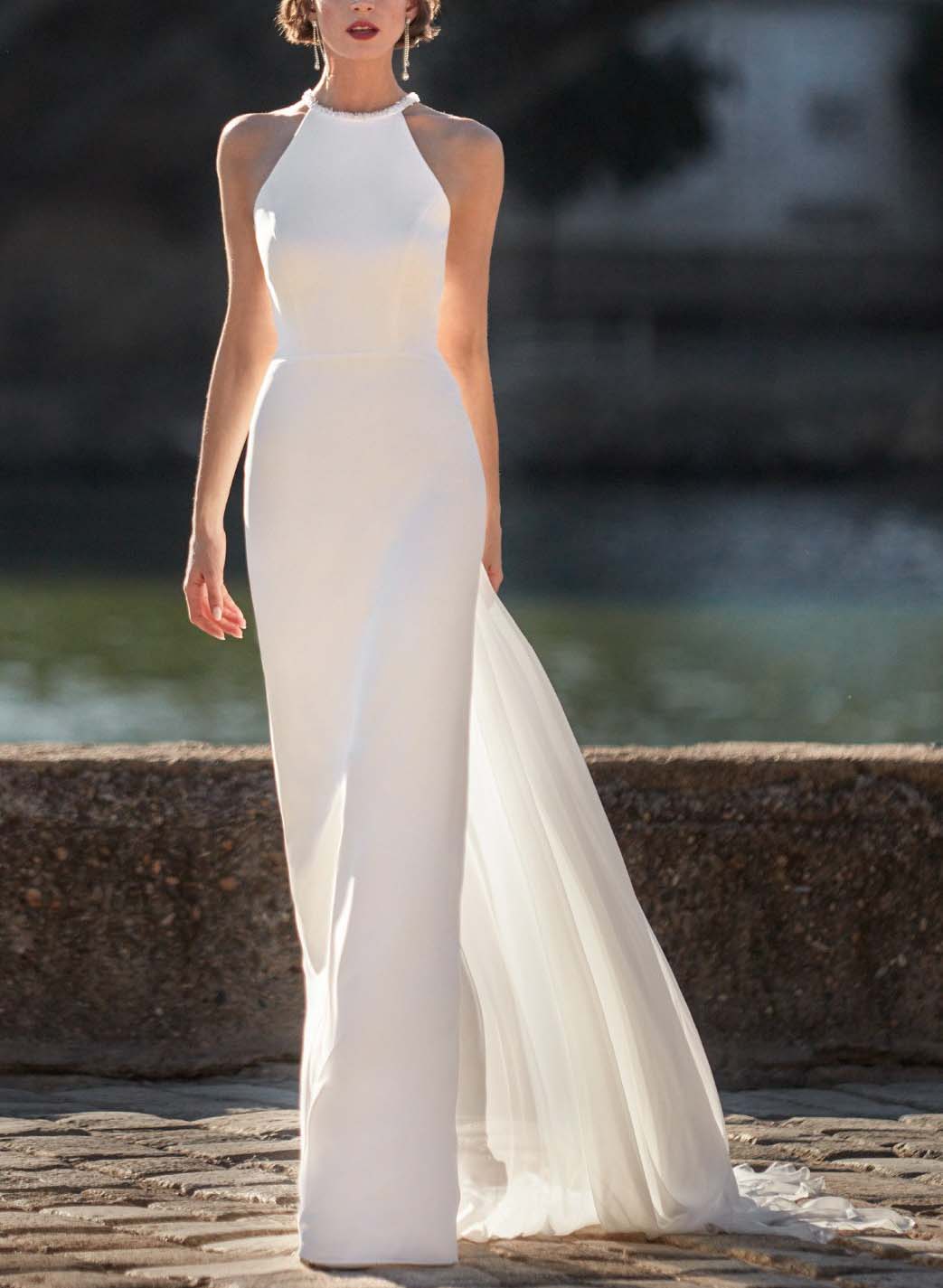 Simple Sheath/Column Elastic Satin Wedding Dresses