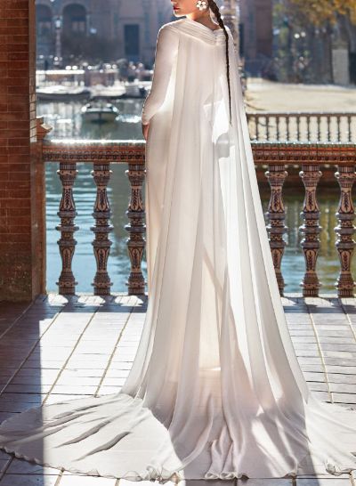 Pleated Sheath/Column Long Sleeves Cape Wedding Dresses