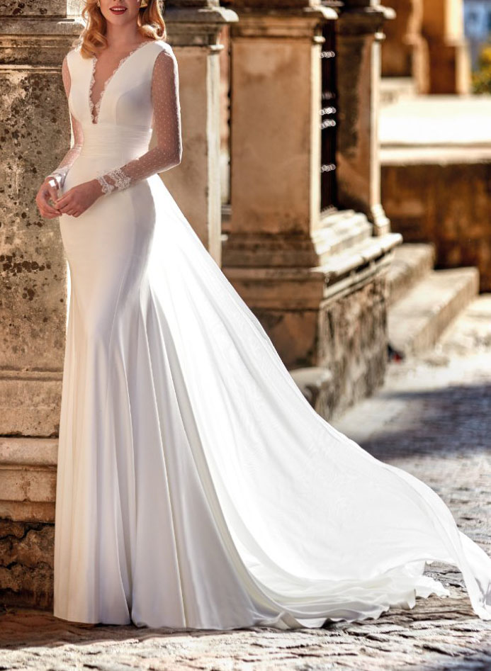 Lace Long Sleeves V-Neck Trumpet/Mermaid Wedding Dresses