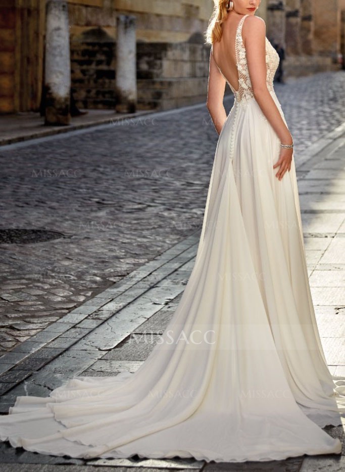 Boho Lace A-Line Open Back Wedding Dresses