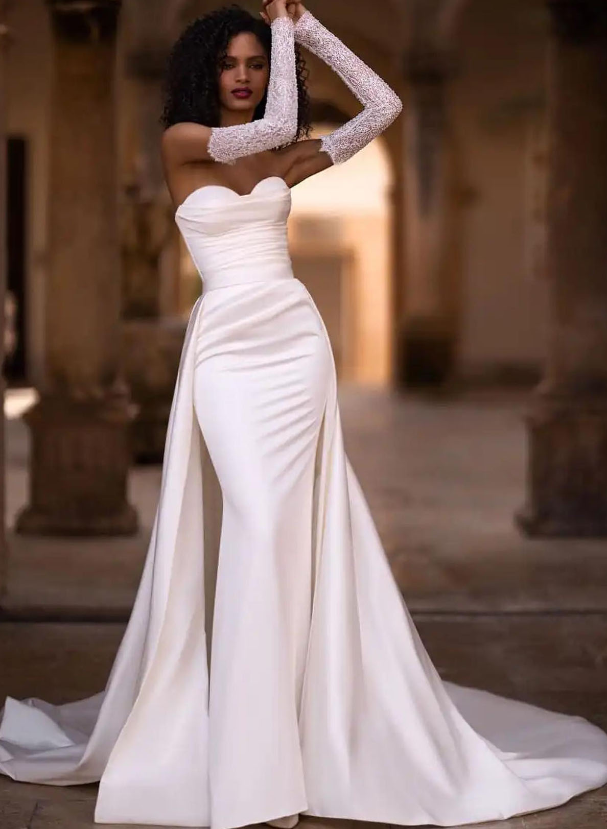 Sweetheart Elegant Lace Long Sleeves Wedding Dresses
