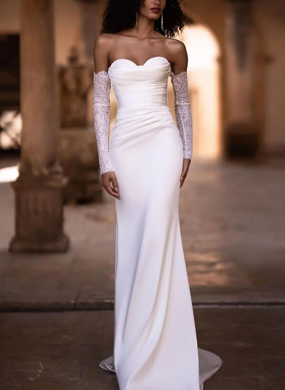 Sweetheart Elegant Lace Long Sleeves Wedding Dresses