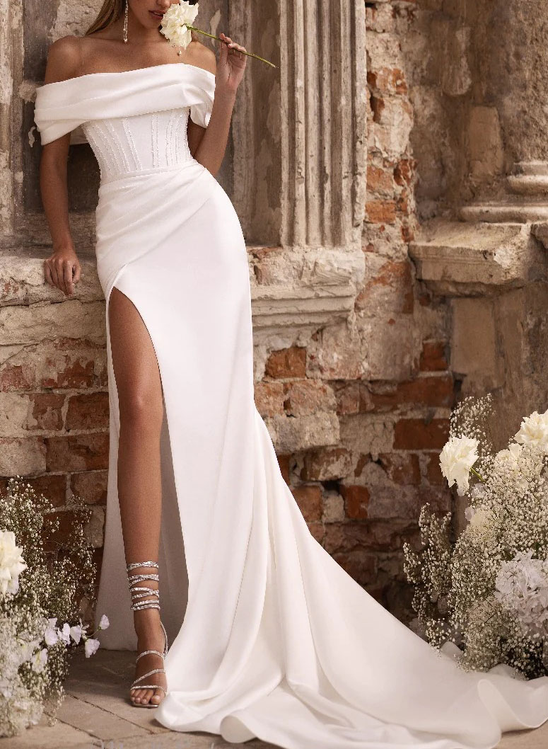 Simple Off-The-Shoulder Sequined Wedding Dresses