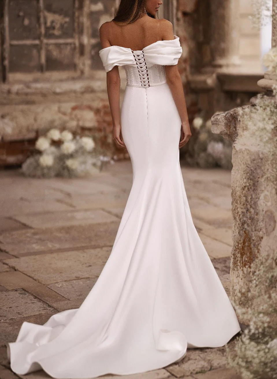 Simple Off-The-Shoulder Sequined Wedding Dresses