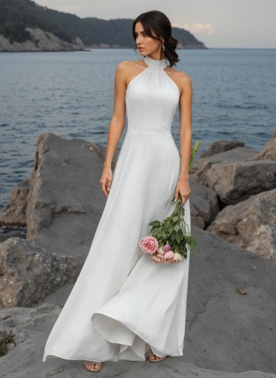 High Neck Open Back Simple A-Line Wedding Dresses