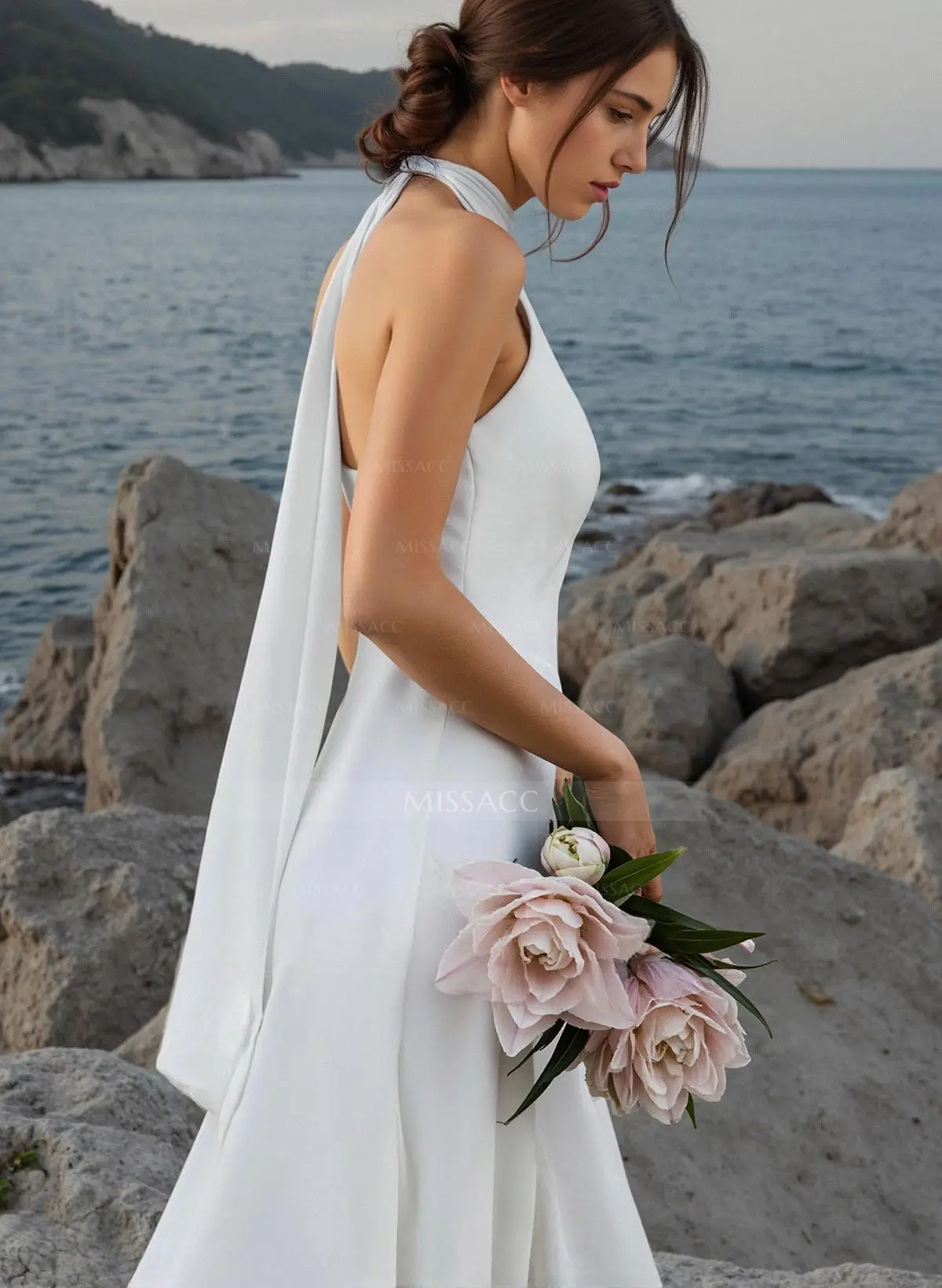 chinese dress ladies Zapaka Women Simple Ivory Organza Sweep Train Wedding Dress Scoop Neck A-Line Bridal Dress, Ivory / US8