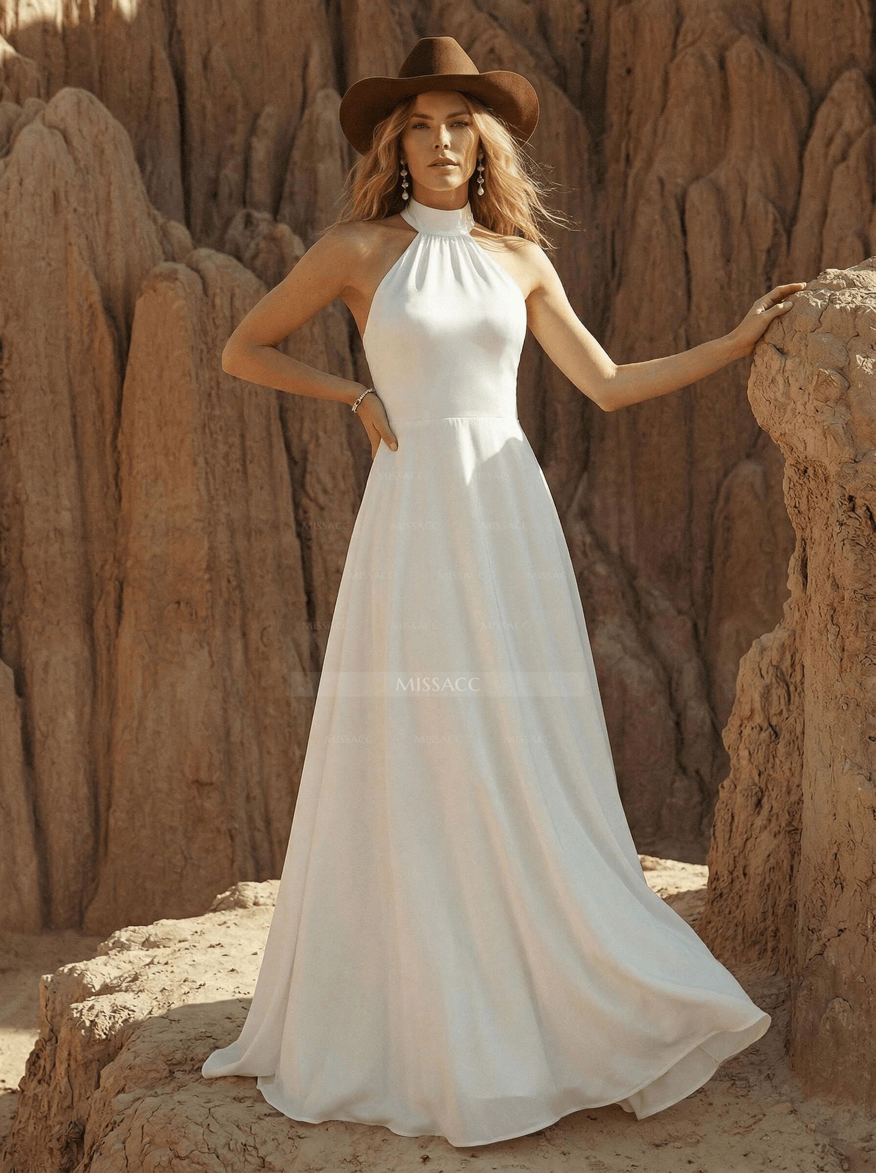 High Neck Open Back Simple A-Line Wedding Dresses