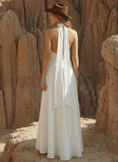 High Neck Open Back Simple A-Line Wedding Dresses