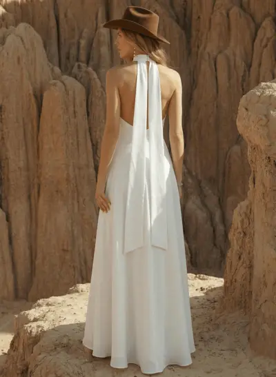 High Neck Open Back Simple A-Line Wedding Dresses
