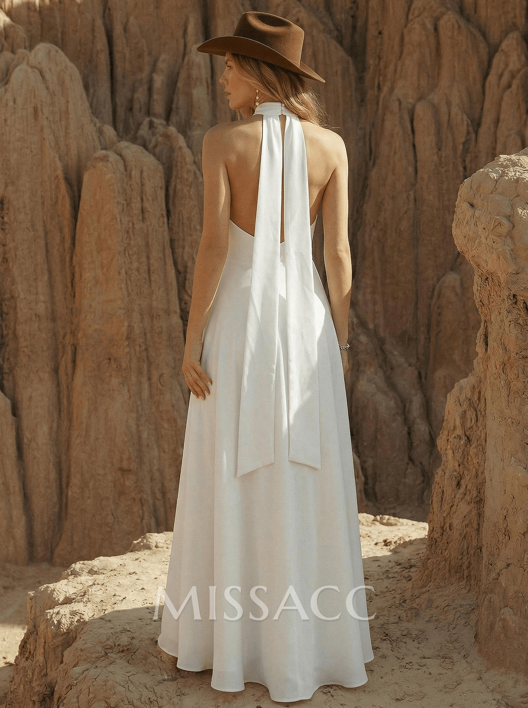 High Neck Open Back Simple A-Line Wedding Dresses