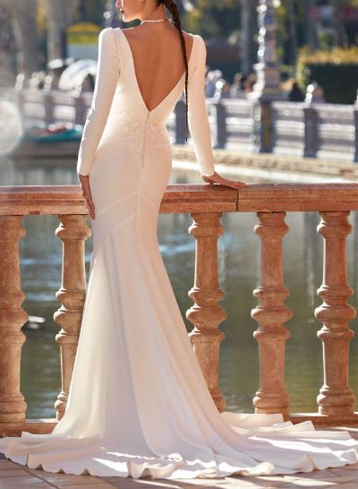 V-Neck Long Sleeves Trumpet/Mermaid Lace Wedding Dresses