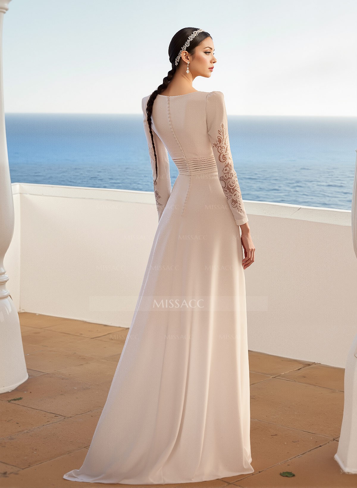 Jumpsuit/Pantsuit V-Neck Lace Long Sleeves Wedding Dresses