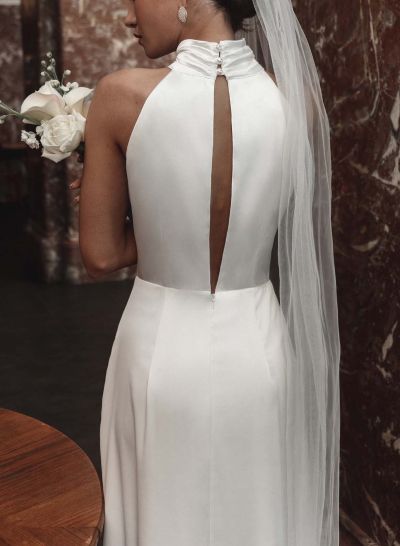 High Neck Simple Ankle-Length Wedding Dresses