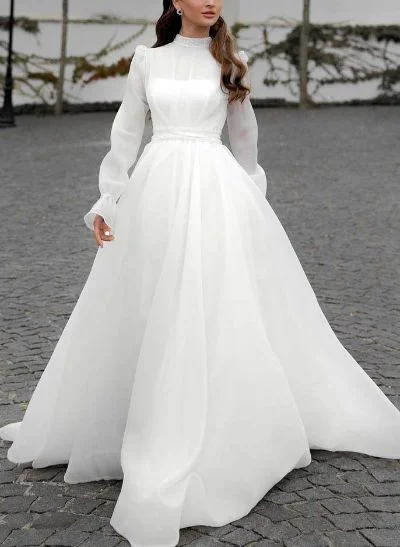 High Neck Long Sleeves A-Line Wedding Dresses