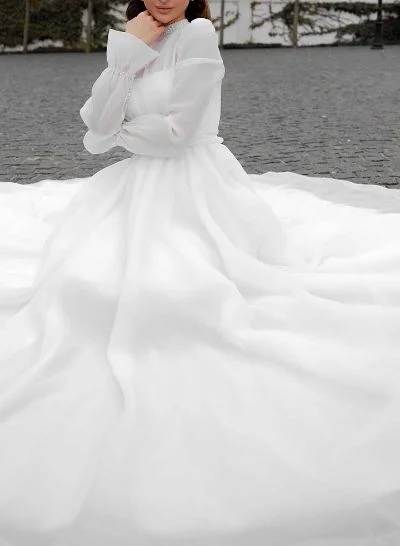 High Neck Long Sleeves A-Line Wedding Dresses