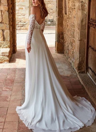 Lace Long Sleeves Off-The-Shoulder A-Line Wedding Dresses