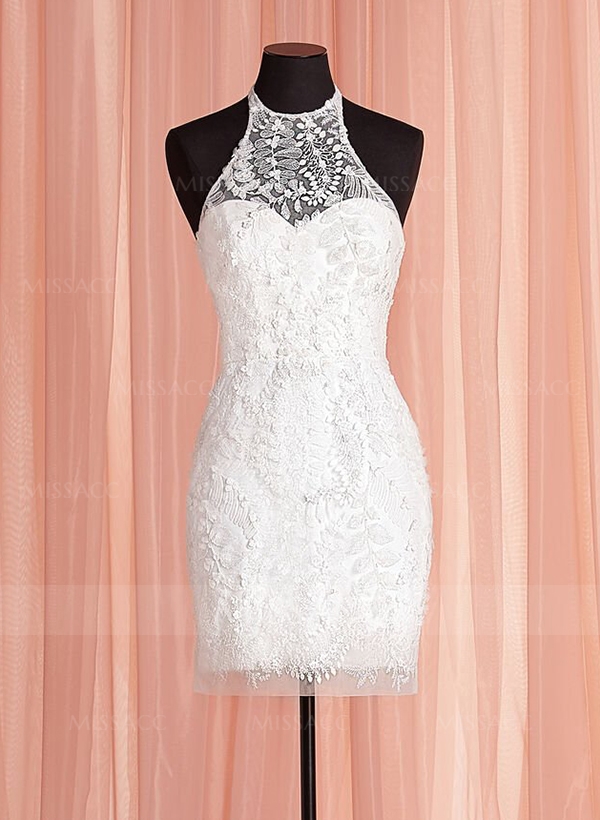 Sheath/Column Halter Sleeveless Short/Mini Lace Wedding Dresses