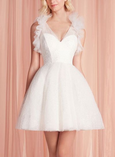 A-Line V-Neck Sleeveless Short/Mini Wedding Dresses