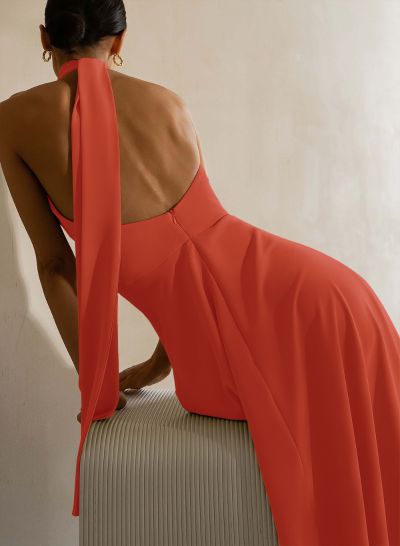 Halter Open Back A-Line Bridesmaid Dresses