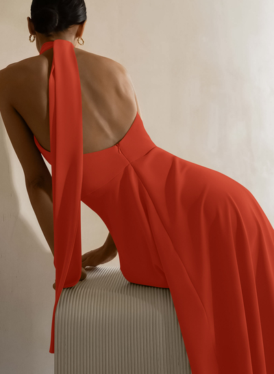 Halter Open Back A-Line Bridesmaid Dresses