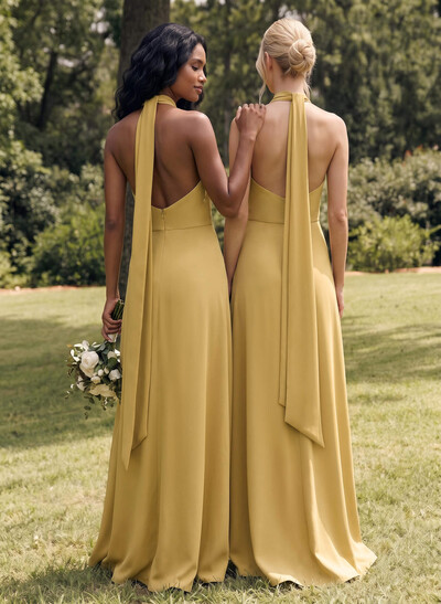 Halter Open Back A-Line Bridesmaid Dresses