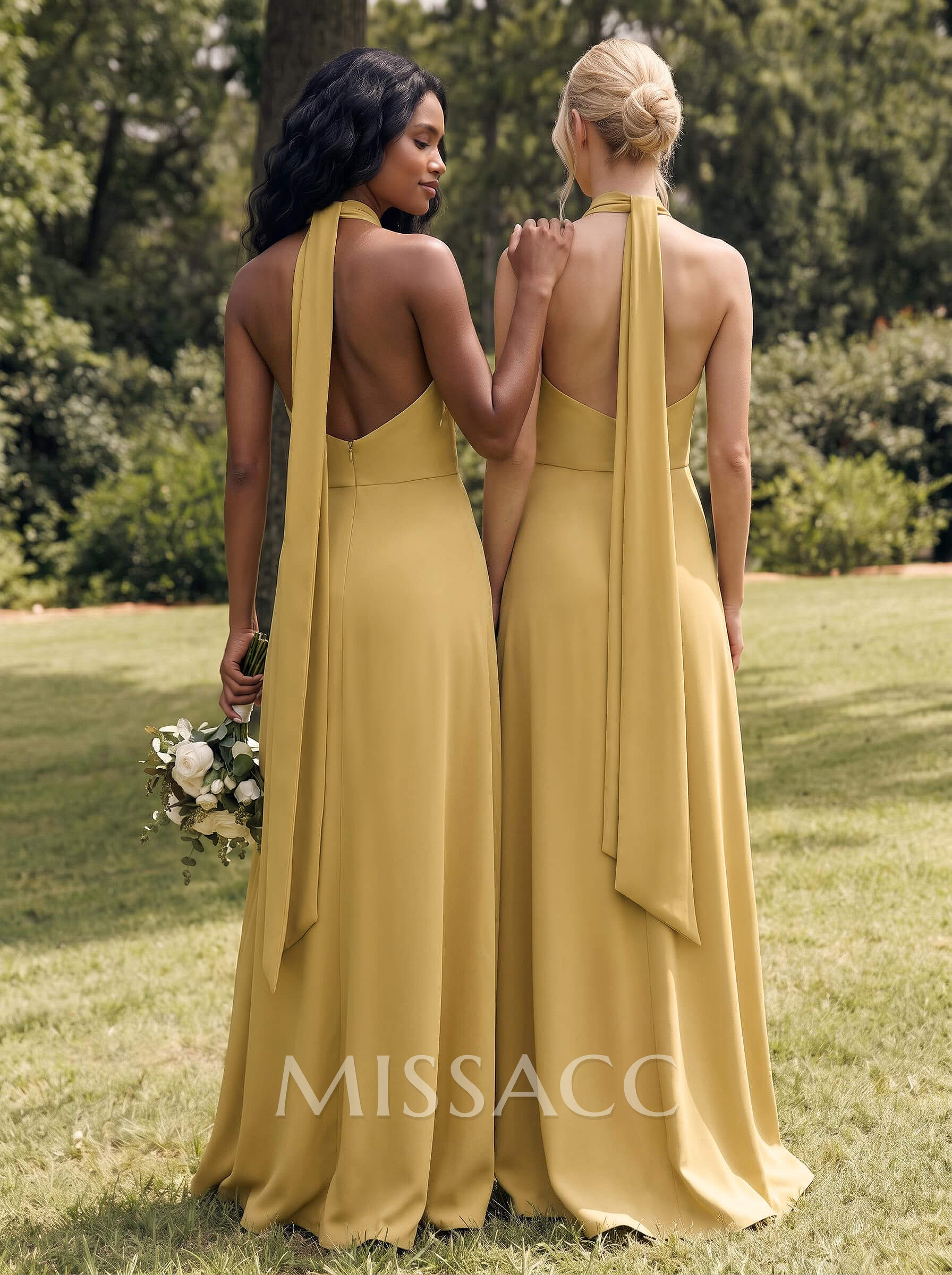Halter Open Back A-Line Bridesmaid Dresses