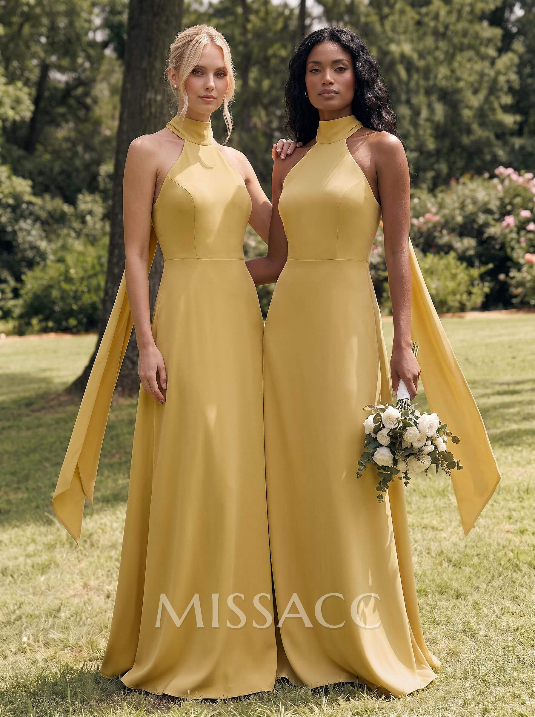 Halter Open Back A-Line Bridesmaid Dresses