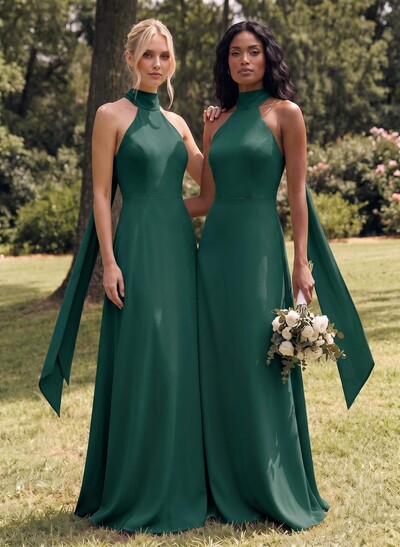Halter Open Back A-Line Bridesmaid Dresses