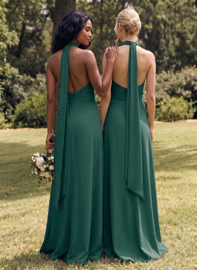 Halter Open Back A-Line Bridesmaid Dresses