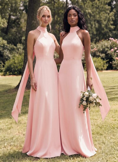Halter Open Back A-Line Bridesmaid Dresses