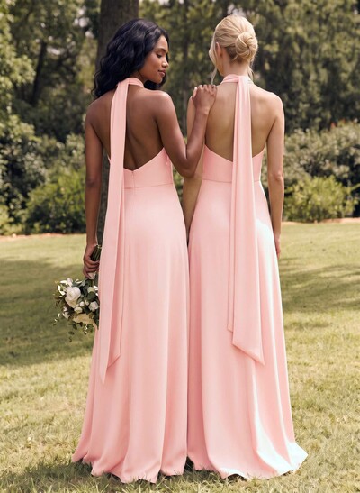 Halter Open Back A-Line Bridesmaid Dresses