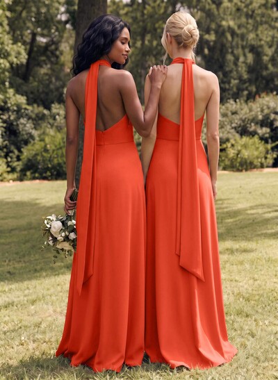 Halter Open Back A-Line Bridesmaid Dresses