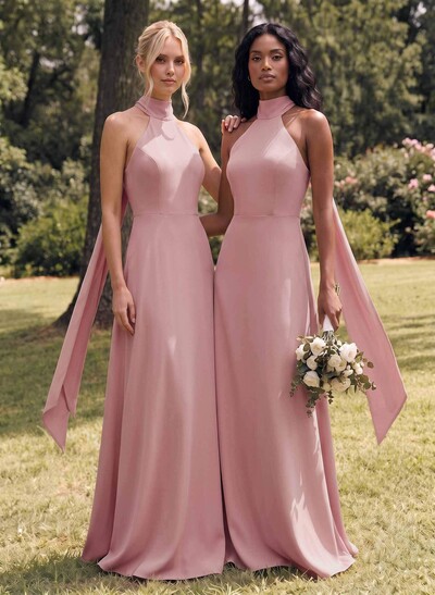 Halter Open Back A-Line Bridesmaid Dresses
