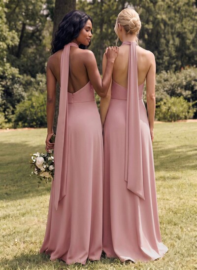 Halter Open Back A-Line Bridesmaid Dresses