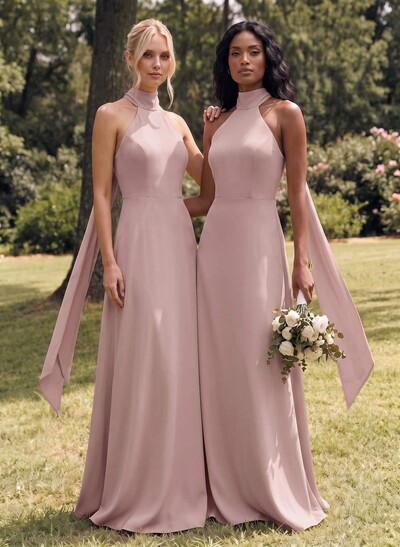 Halter Open Back A-Line Bridesmaid Dresses